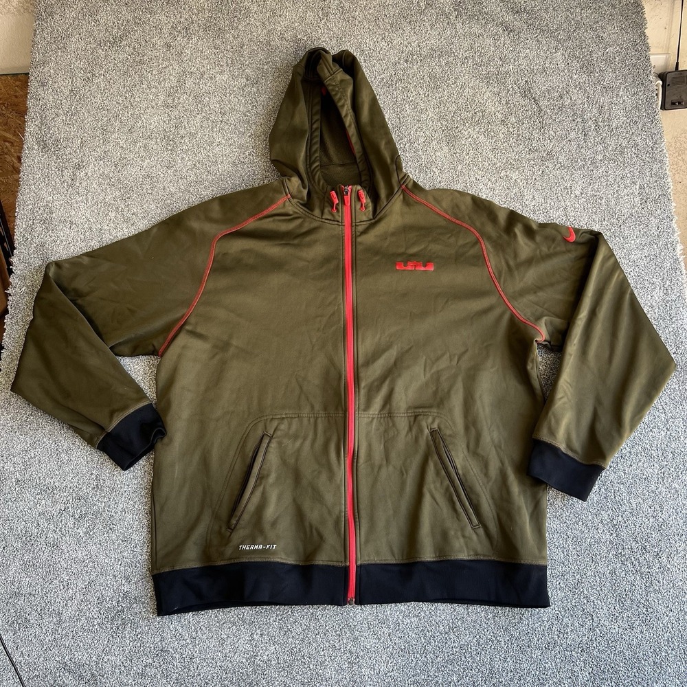 Nike LeBron Therma Fit Mens 3XL Olive Full Zip Hoodie Lion Basketball Jacket